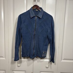 Blue Willi's Knit Denim Jacket Women XL Boho Western Zip Y2K Cottagecore Rare